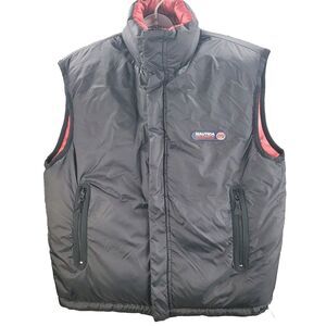 Nautica Competition Puffer Vest Black Red Mens Medium Full Zip Goose Down Jacket